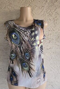 Jostar Feather Print Sleeveless Tank Top in Multi-Color
